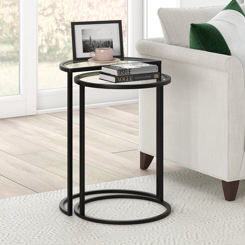Allys Glass Top Nesting Tables, Blackened Bronze