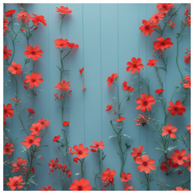 Red Wildflowers On Blue Comforter