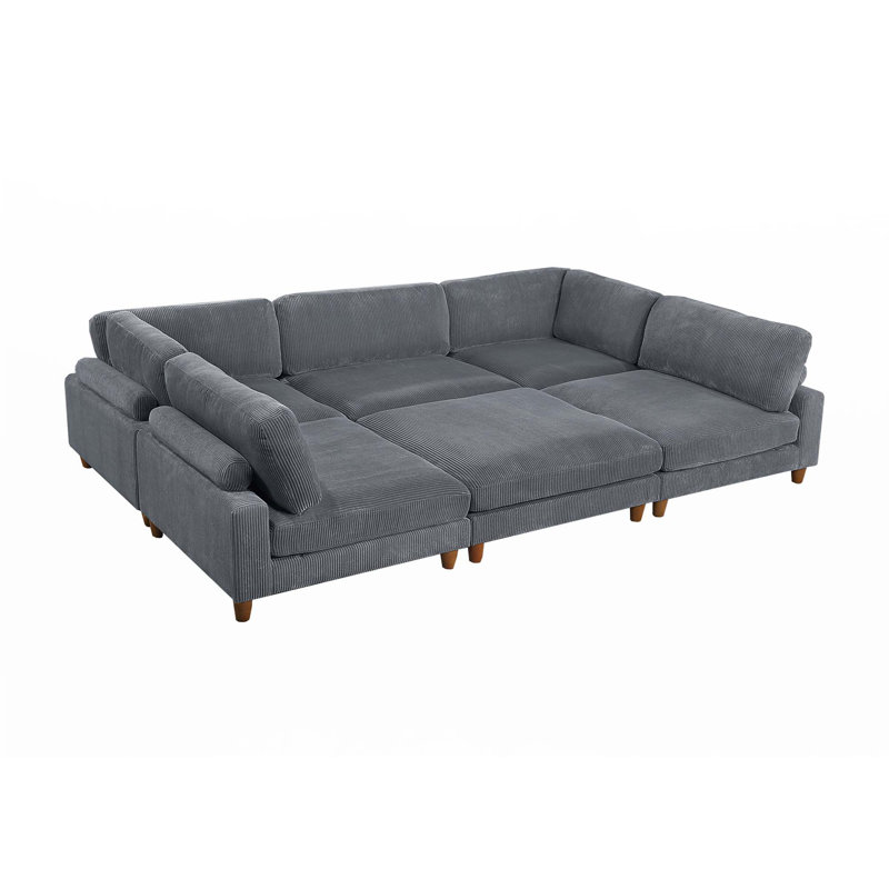Ensemble modulaire 6 pièces, Velours côtelé gris foncé