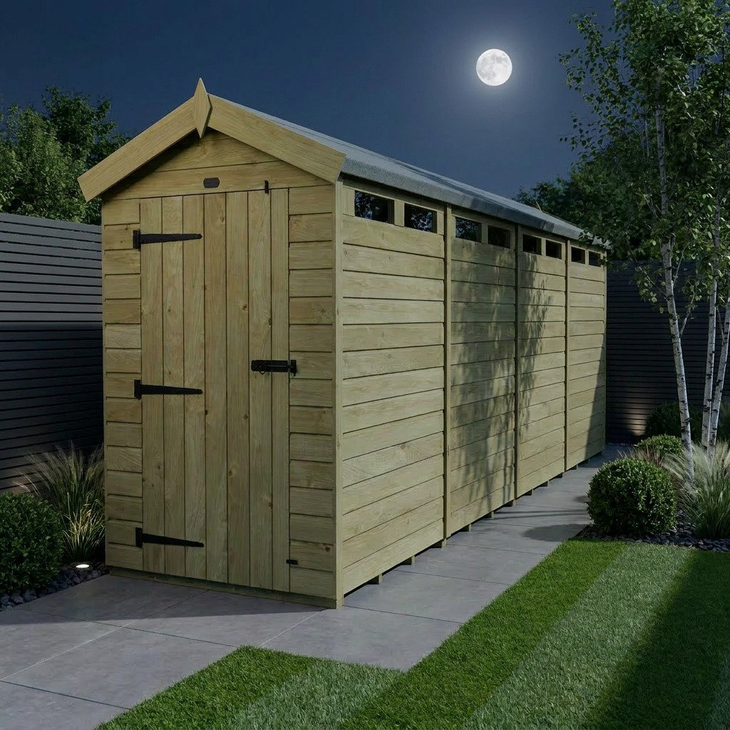 Total Sheds 4ft x 17ft Security Apex Shed - Heavy-Duty Hasp Staple Anti-Tamper - Pressure Treated Timber - UK Manufactured