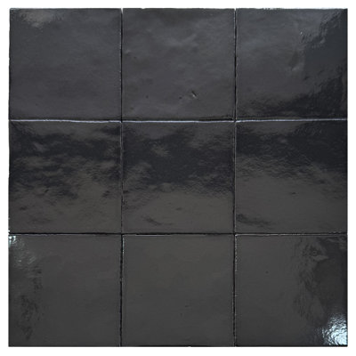 Zelij Black 4" x 4" Ceramic Handmade Zellige look Wall Tile