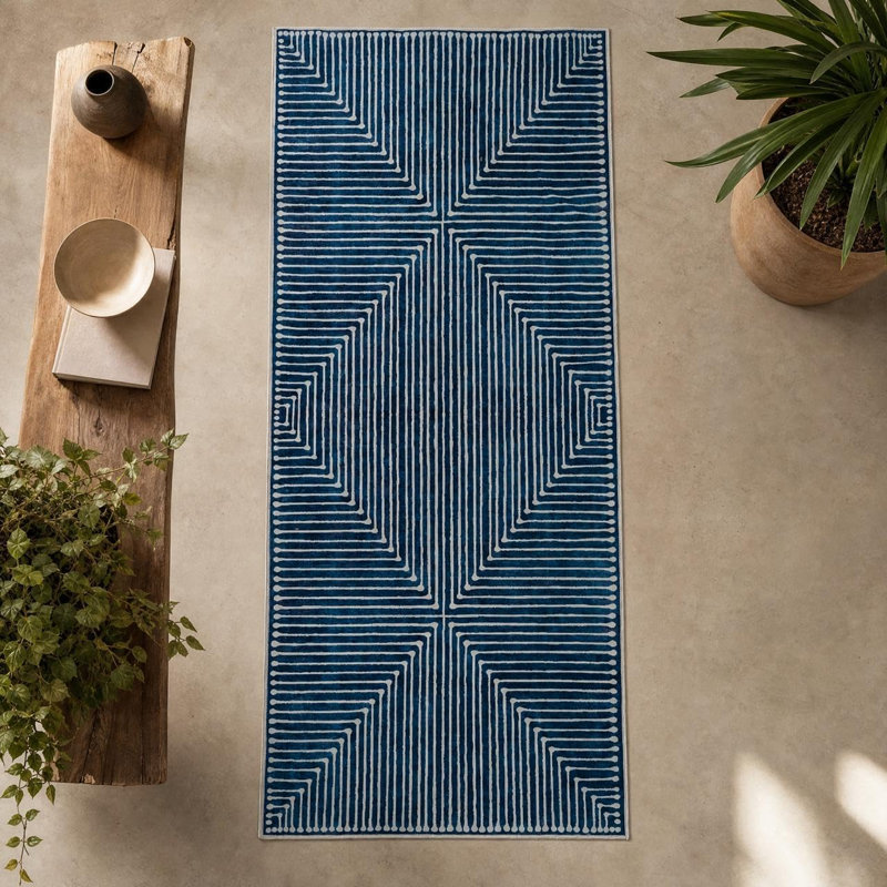 GLN Rugs Contemporary Collection - Machine Washable Modern Area Rug, Contemporary Washable Rug, Non Slip Area Rug, Abstract Living Room Rug, Bedroom Rug, Bathroom Rug (Blue Rug)