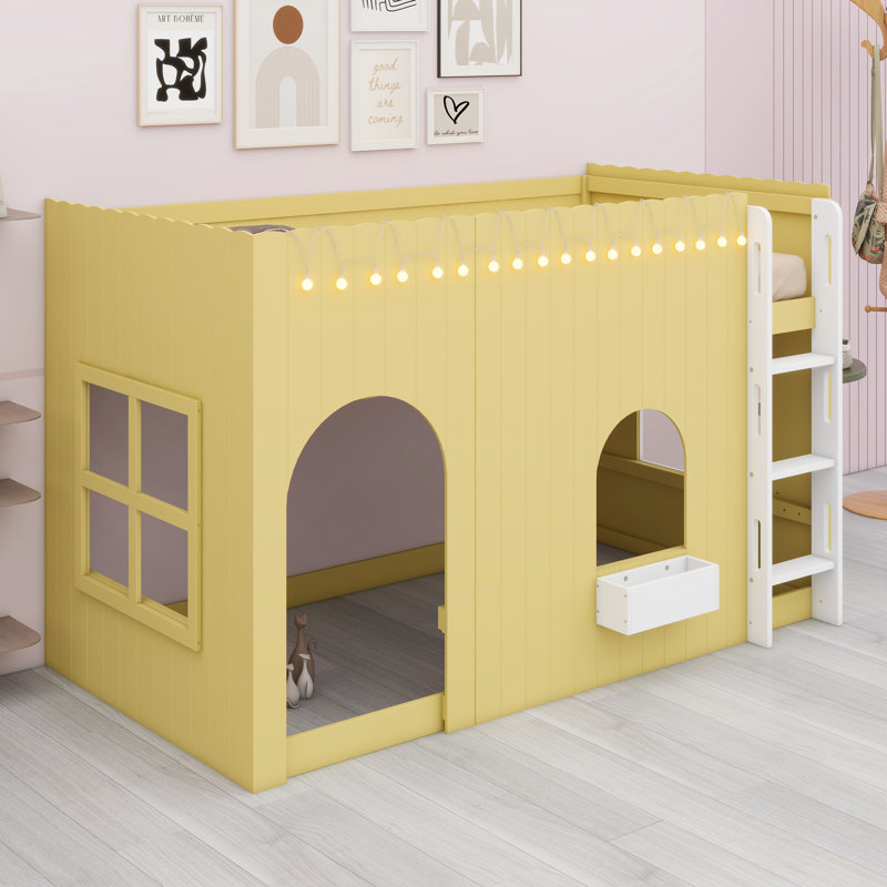 High Loft Bed with Cozy LED String Lights, Primrose Yellow