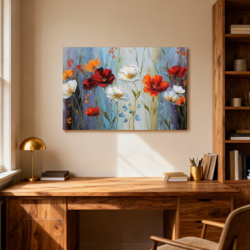 Plantes et fleurs, fleurs colorées sur fond doux, art sur toile, H 16 po x l 24 po