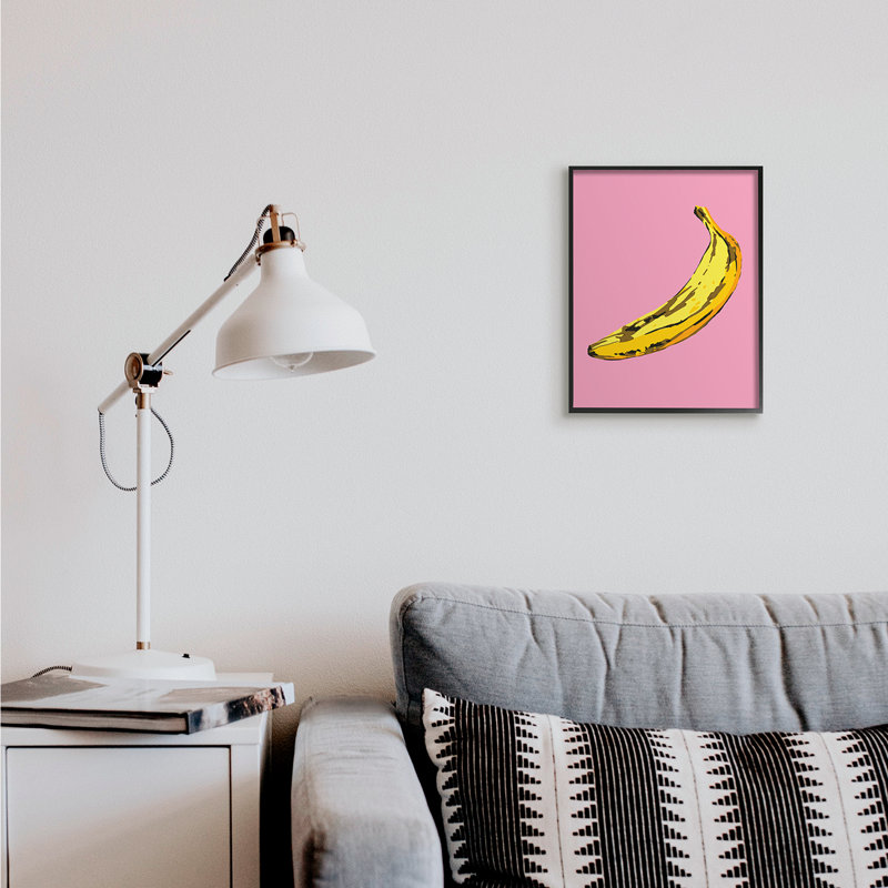 Banane rose pop tropical amusant minime fruit, Giclée encadrée noir minuit, H 14 po x l 11 po