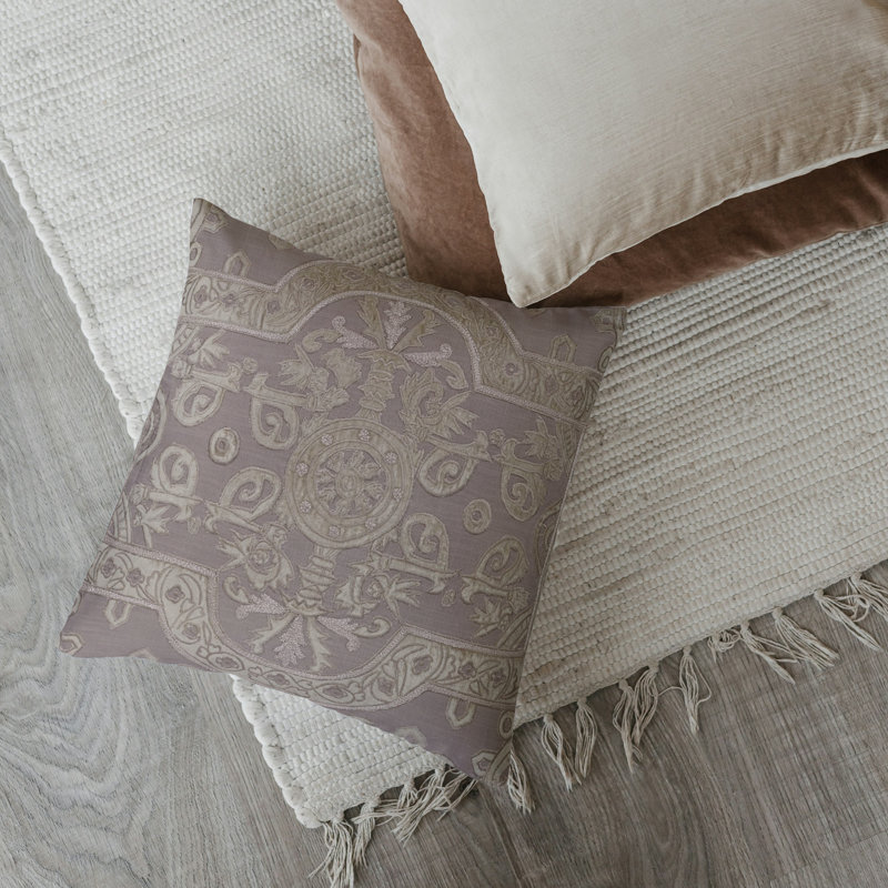 Square Brown and Cream Velvet Applique Embroidered Linen Pillow
