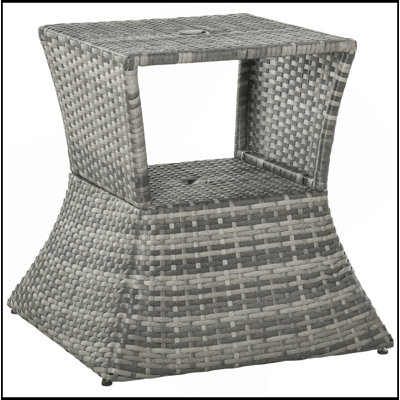 Side Table With Umbrella Hole, 2 Tier Storage For All-Weather Outdoor Use, Mixed Grey