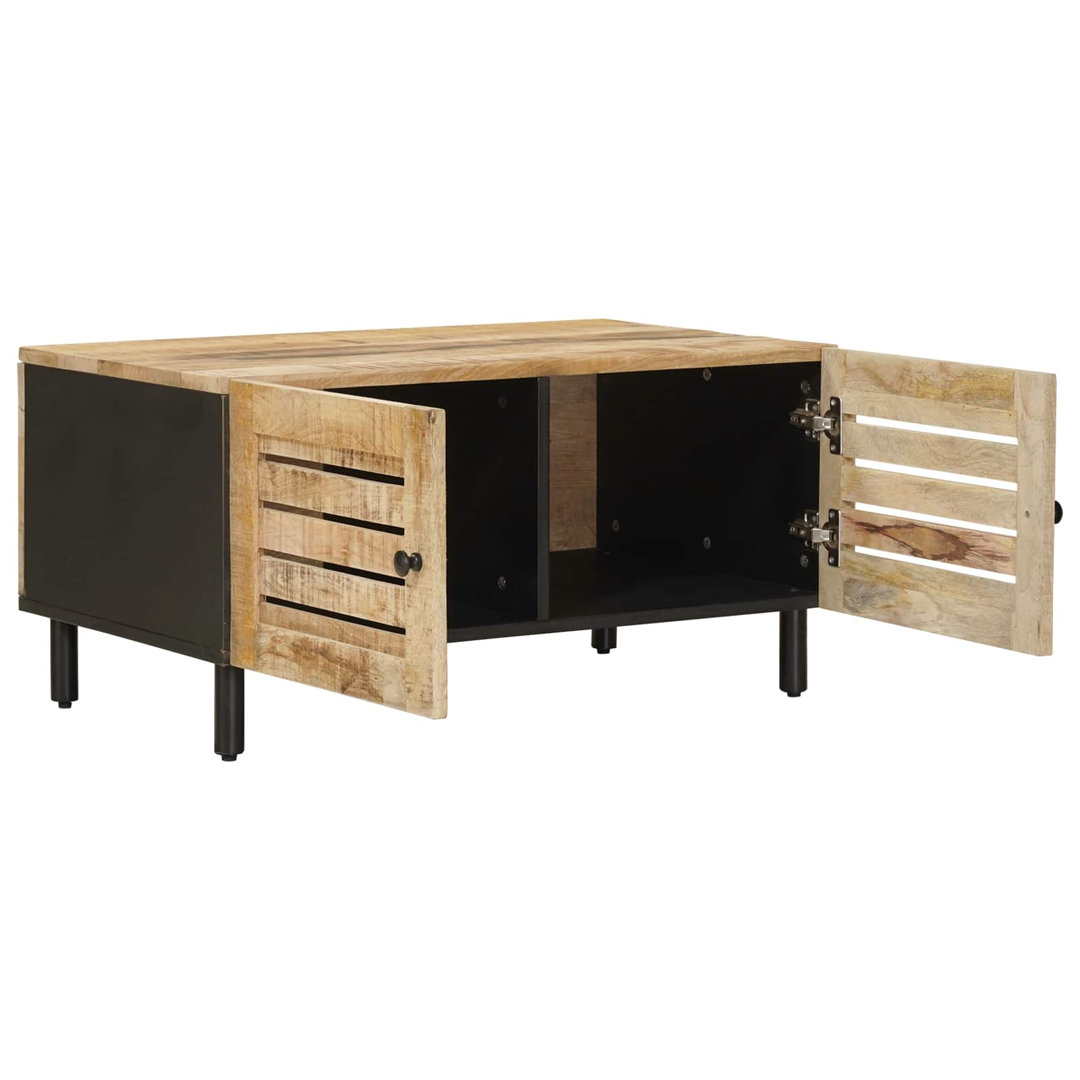Coffee Table with Storage with Door Natural Solid Mango Wood Modern