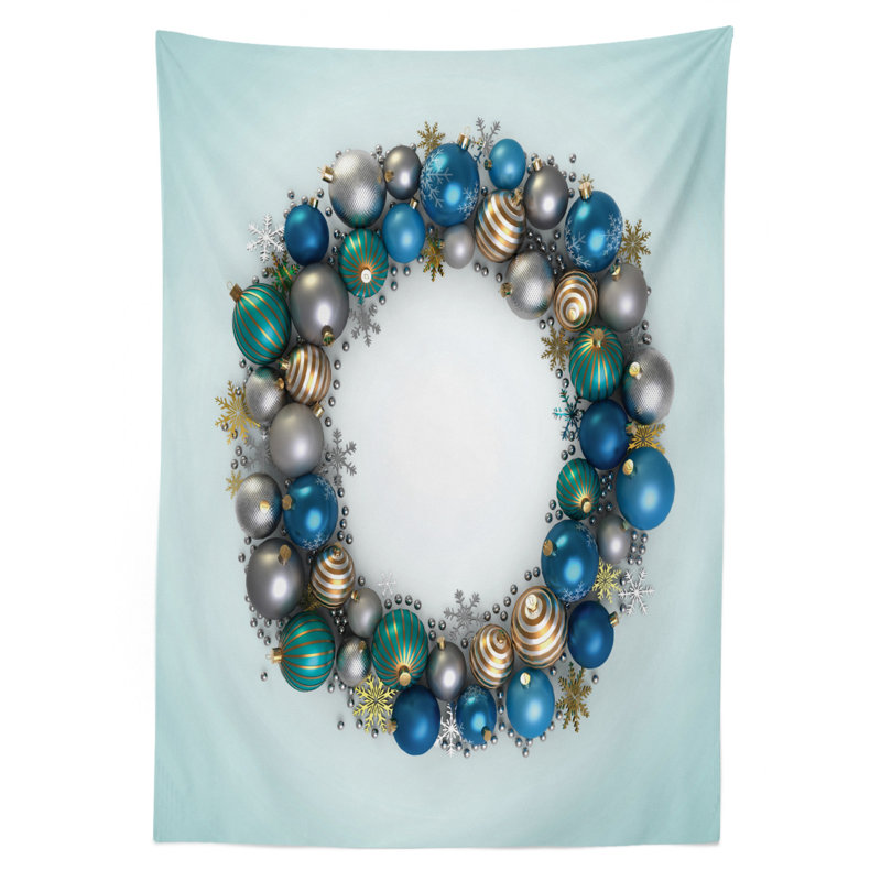 Vivid Xmas Balls Featured Circle Wreath Display Tablecloth, 84" x 60"