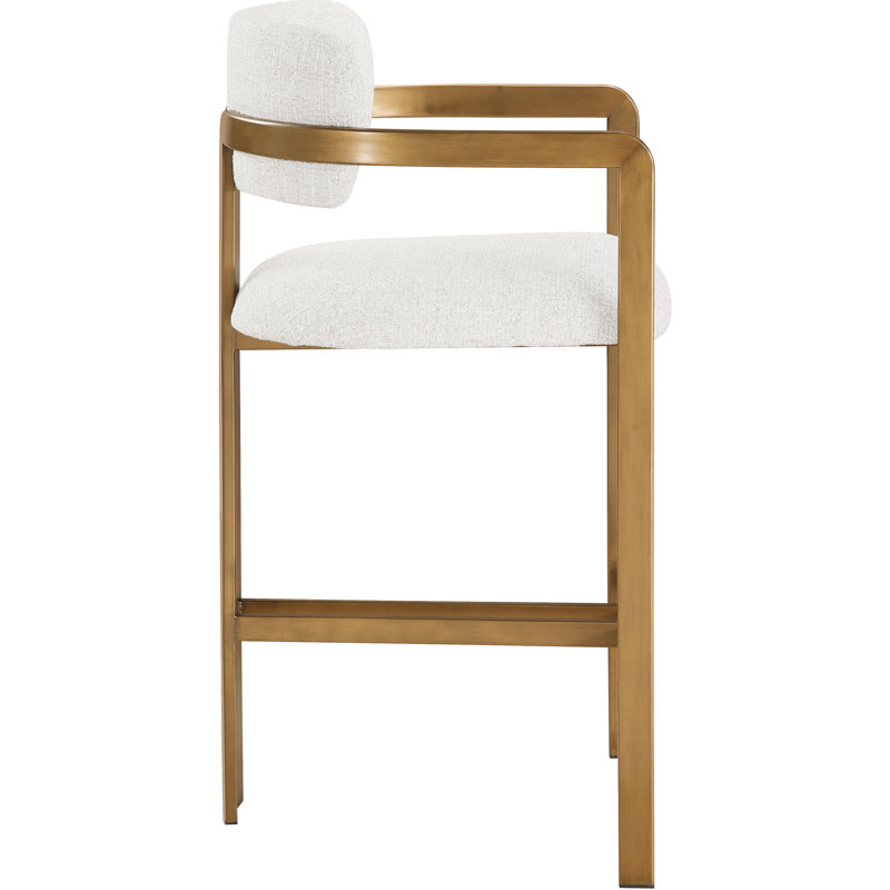 Tabouret de comptoir Asenath, Laiton brossé, Tissu crème texturé en lin
