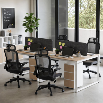 Okeysen 4 Person Office Desk Set with 4 BIFMA-Certified Chairs and 4 File Cabinets