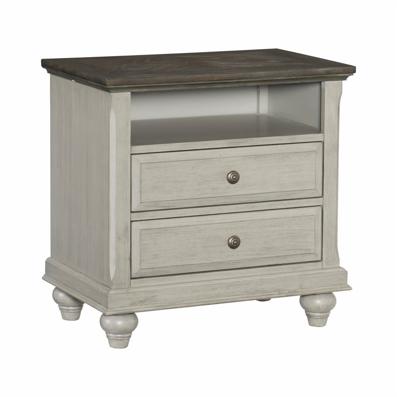 Table de chevet moderne moderne avec 2 tiroirs et un casier de rangement, parfaite pour un décor rustique et contemporain.