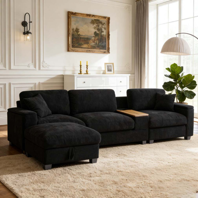 120.3"Sectional Sofa, Black