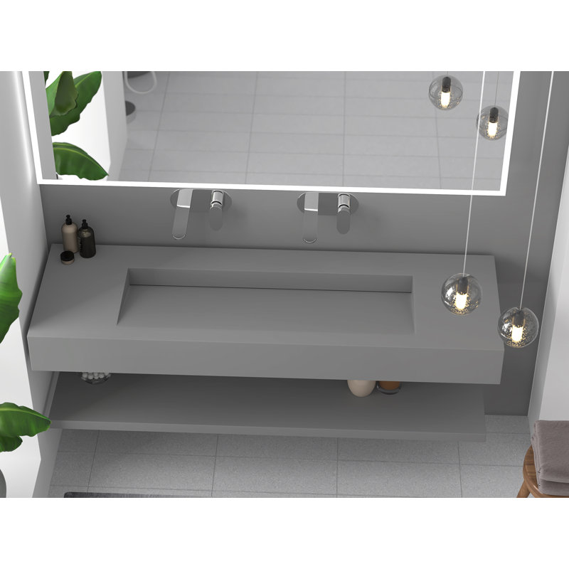 Lavabo de salle de bain mural rectangulaire 60 po Pyramid, Gris, Aucun trou