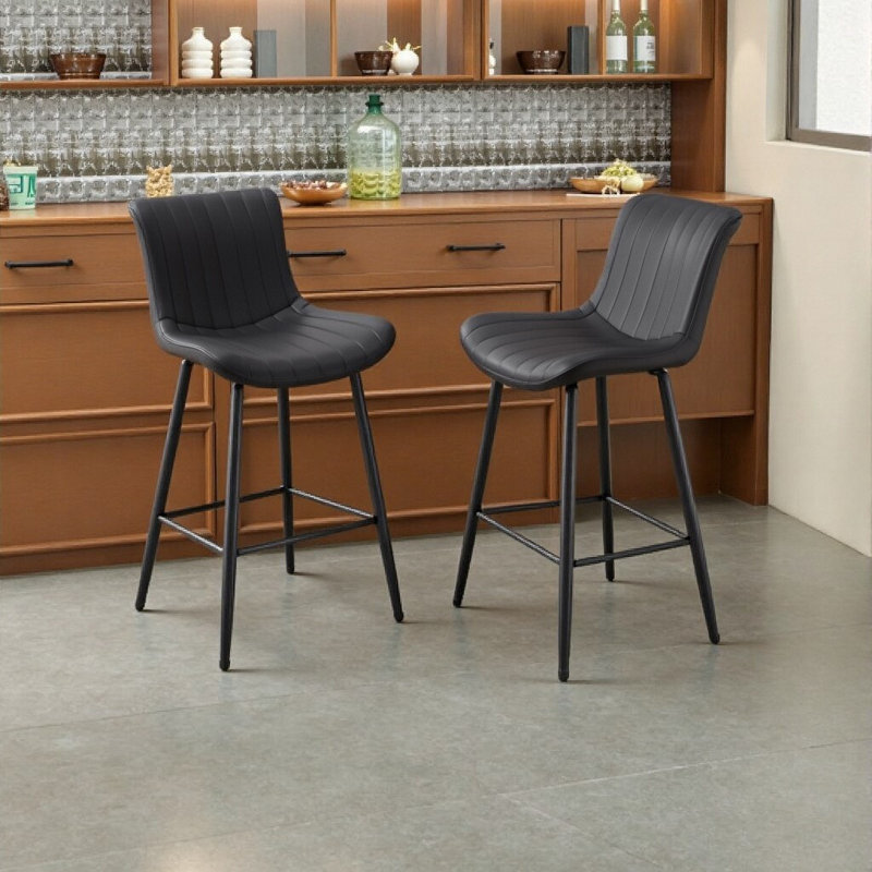 Ensemble de 2 tabourets de comptoir de style Mid-Century moderne - 2 tabourets de bar en similicuir avec pieds en métal, Noir
