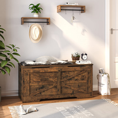 39.4" Storage Chest, Extra Large Storage Trunk with 2 Safety Hinges, Wooden Box Bench, Lift-Top Organizer Chest, Shoe Bench for Entryway, Bedroom, Living Room