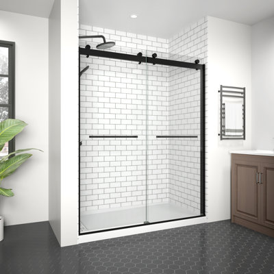56 - 60 in. W X 74 in. H Double Sliding Frameless Shower Door with 5/16 in. (8mm) Clear Glass
