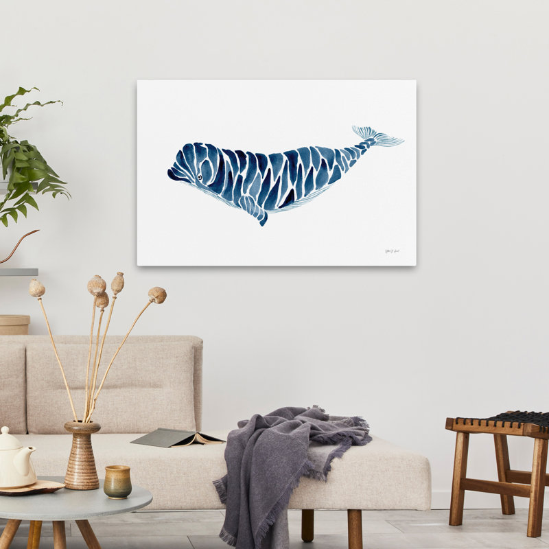 Baleine béluga côtière; Baleine béluga bleu marine, H 36 po x l 24 po