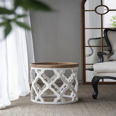 Grande table d'appoint 23 po blanche vieillie