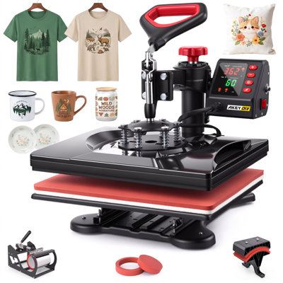 Professional 5-in-1 Swing Away Heat Press Machine (12" x 15") - Fast Heating Sublimation Combo for T-Shirts, Mugs, and Caps
