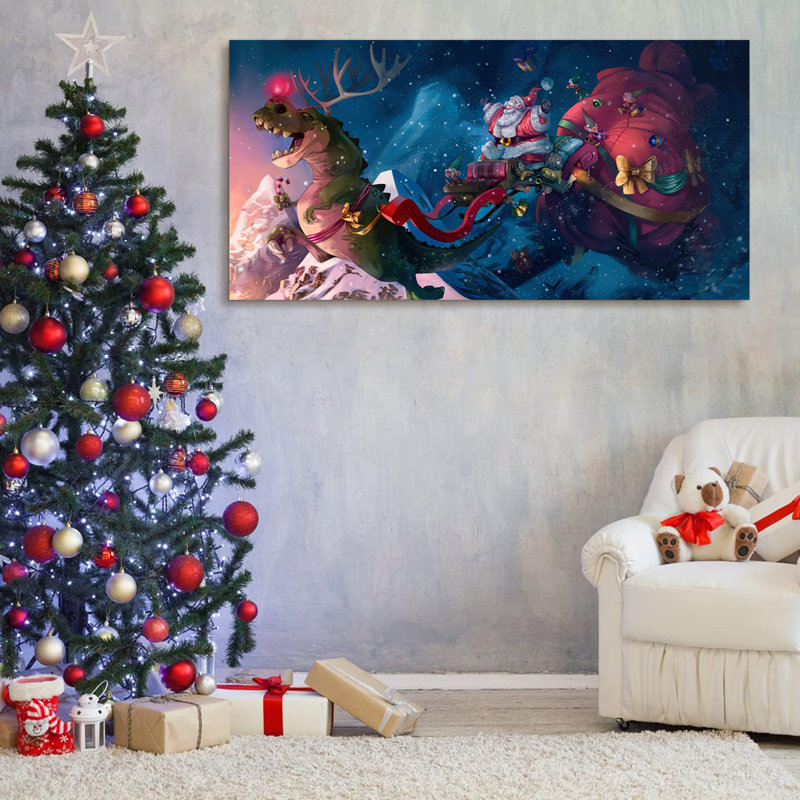 Père Noël pirate au-dessus d'un village, H 16 po x l 32 po x P 1,5 po