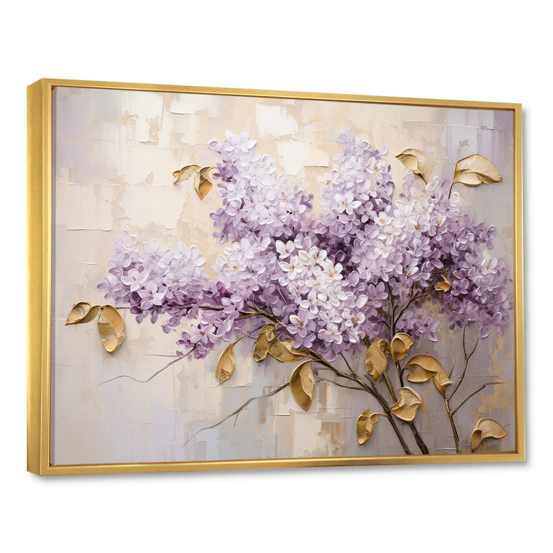 Mauve et doré pastel Lilac Dreams V - Lilas, art mural, H 24 po x l 32 po x P 1 po, Cadre flottant doré