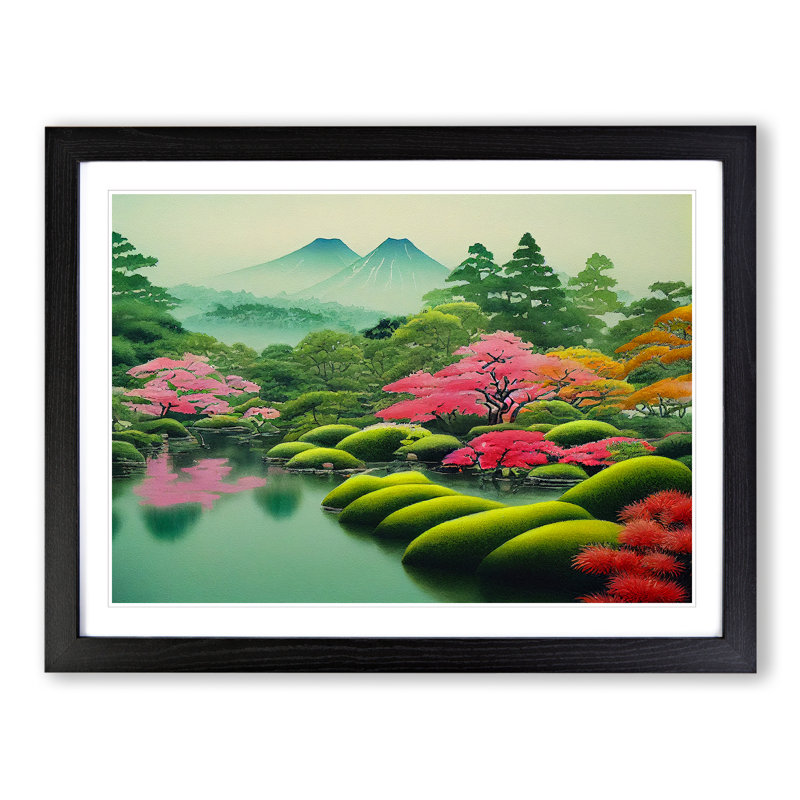 Traditional Japanese Mountains Vol.4 - Single Picture Frame Print, Black Framed, 46cm H x 64cm W x 2cm D
