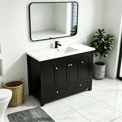 Ensemble de meuble-lavabo 48 po avec lavabo en résine, armoire de rangement abondante, 4 portes à fermeture douce et 2 tiroirs