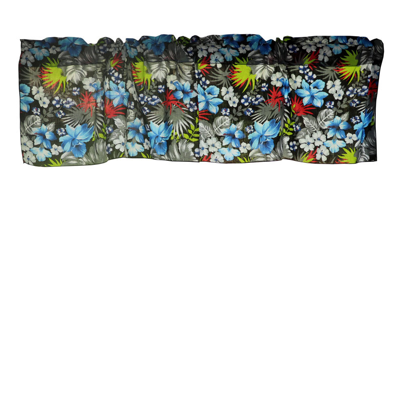 Tropical Hawaiian Print Window Valance, 28" W x 58" L, Black