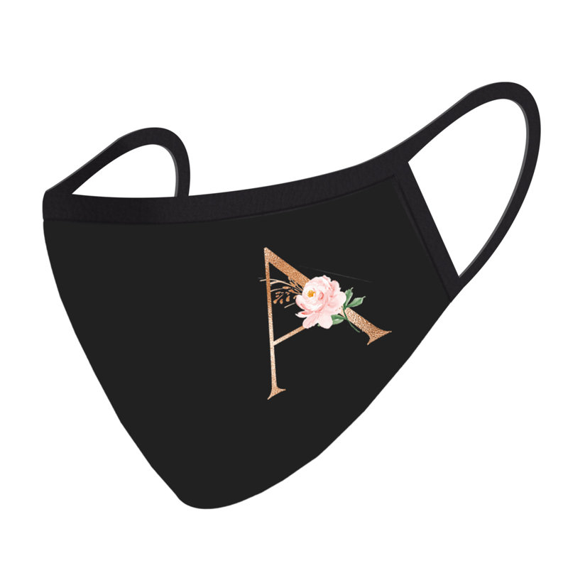 Masque de mariage, monogramme floral noir et rose, masques en tissu avec 1 filtre de protection PM 2,5 remplaçable, A
