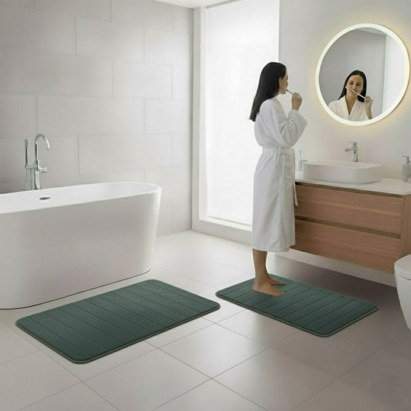 Ensemble de tapis de bain en mousse viscoélastique Billybob - Tapis de bain 2 pièces avec dessus en microfibre - Tapis antidérapants