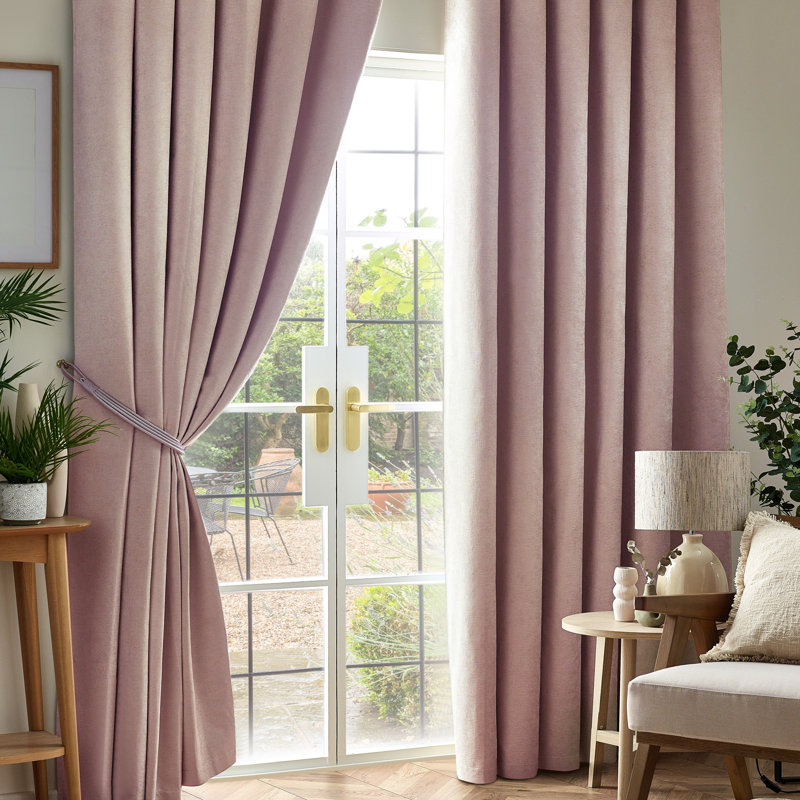 Eilfried Chenille Pencil Pleat Taped Top Curtains, Pink, 229cm Width x 229cm Drop