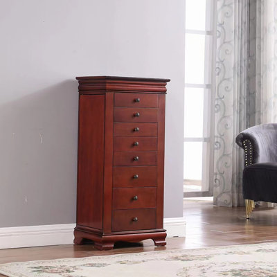 Armoire à bijoux avec miroir, armoire à bijoux pour 8 tiroirs et portes battantes latérales, armoire à bijoux pour colliers, bagues et boucles d'oreilles