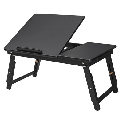 Laptop Desk For Bed Or Sofa With Tilting Top, Breakfast Serving Tray With Folding Legs, Fits Up To 15.6 Inches Screen, (24-26.9) X 13.7 X (8.8-12.6) Inches, Ink Black