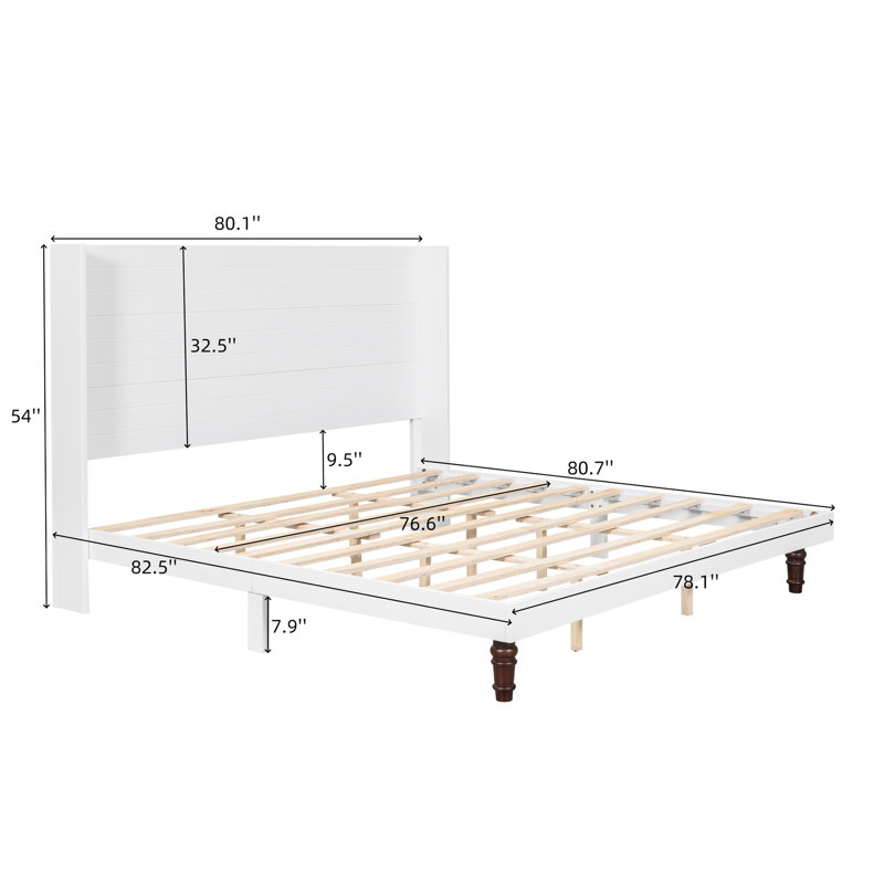 Lit très grand avec une tête de lit confortable de 54 po de hauteur en blanc, en contreplaqué, en bois d'hévéa et en pin blanc pour plus de confort, composé de