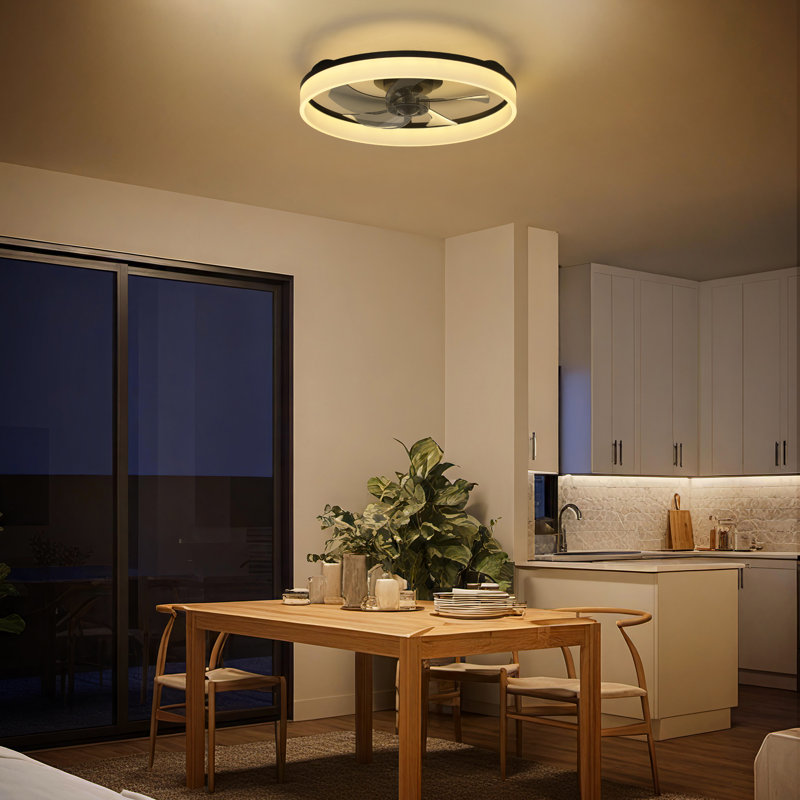 20'' Modern Flush Mount Ceiling Fan With Dimmable Lights And Remote Control 6-Speed Timer Noiseless Dc Motor For Medium Bedroom (Set Of 2)