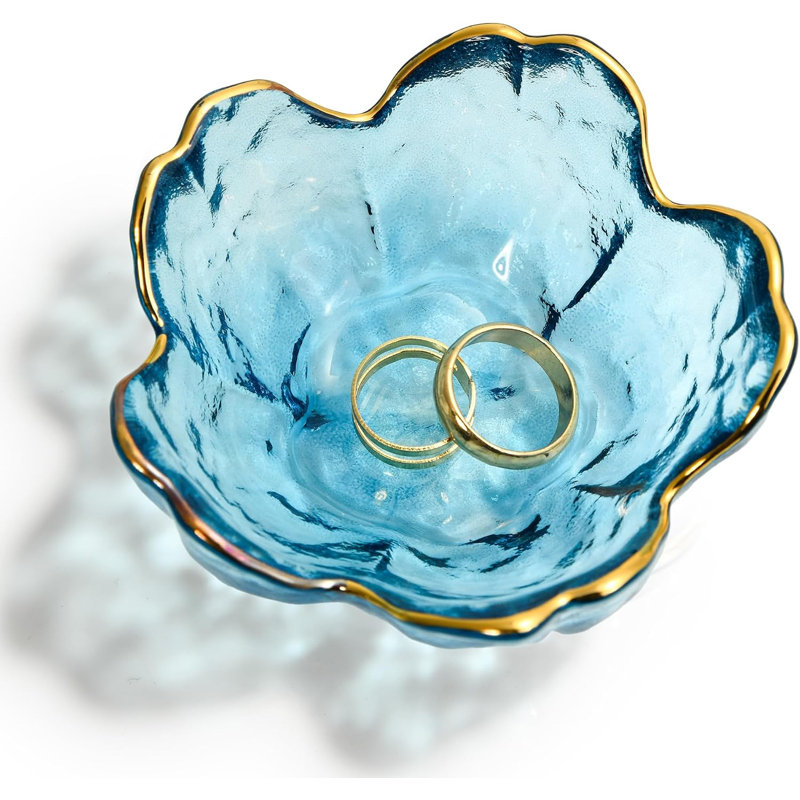 Golden-edged Blue Glass Jewellery Trinket Dish