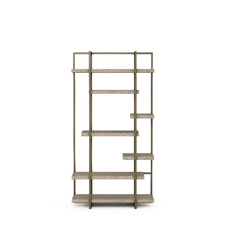 Shale and Bronze Metal Frame Etagere Bookcase