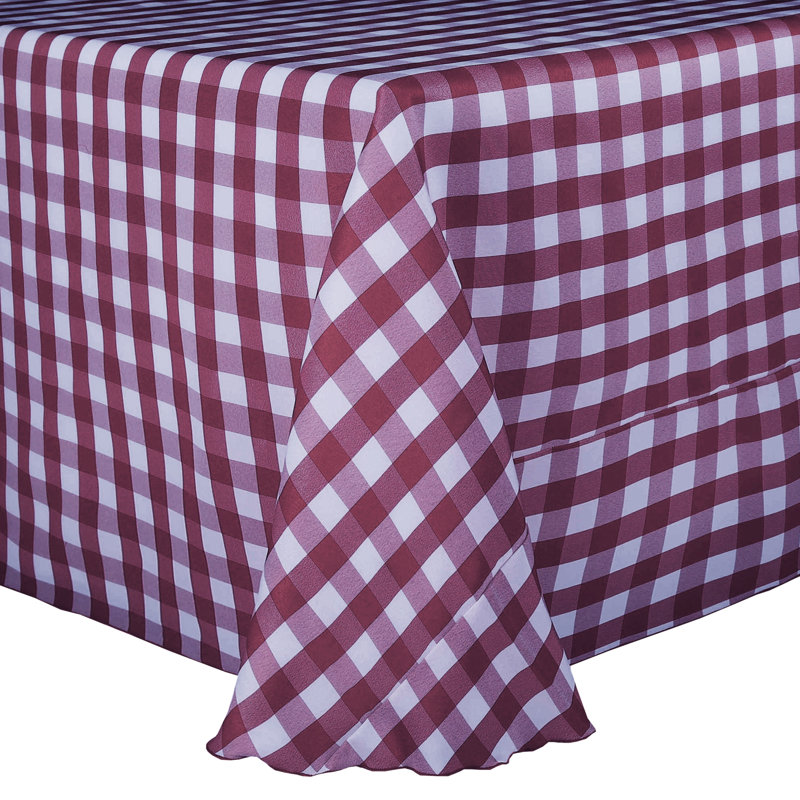 Gracie Oaks - Rectangular Polyester Gingham Checkered Tablecloth, 132" x 108", Burgundy/White, 15