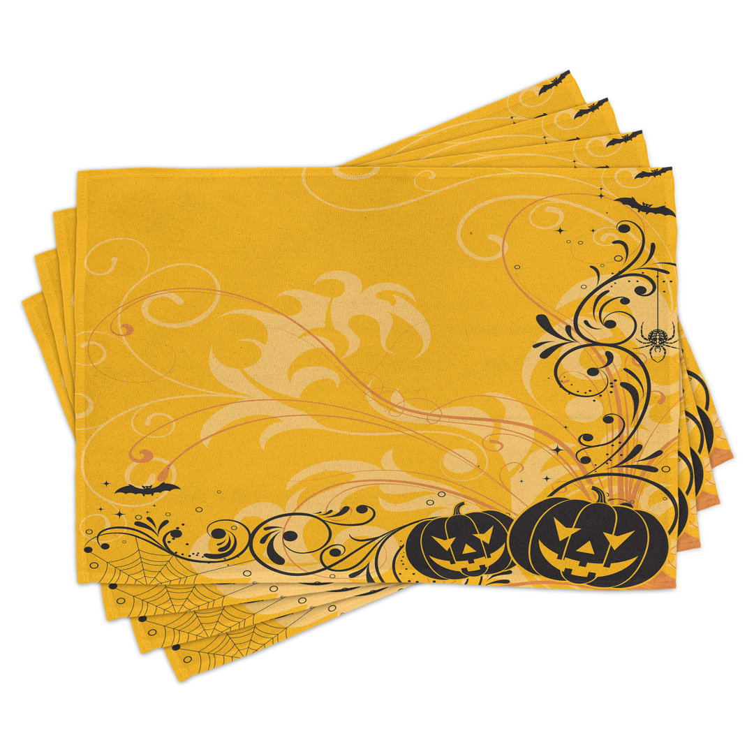 Platzdeckchen 4er Set, Kürbisse Fledermäuse Halloween, Orange und Schwarz