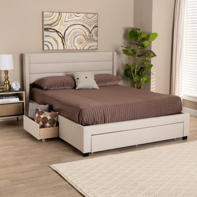  Lit plateforme grand beige, lit plateforme durable pour tous les espaces, lit plateforme moderne peu encombrant