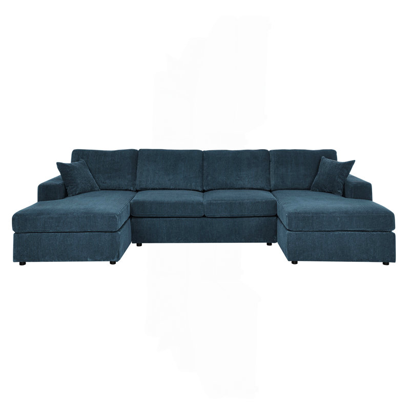 3 - Piece Corduroy Double-Chaise Sectional, Blue Corduroy