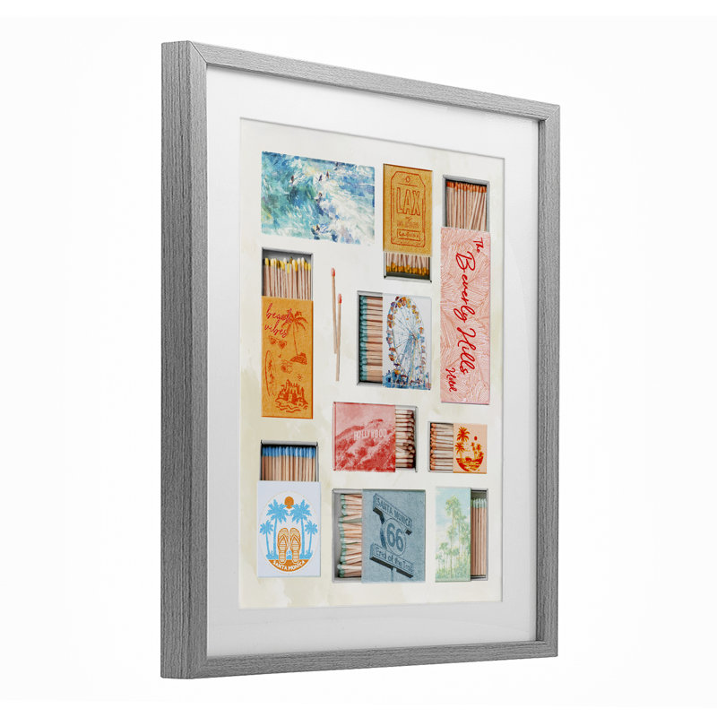 California Beach Matchboxes, reproduction encadrée sous verre, conception de Ziwei Li, H 16 po x l 13 po, Cadre de ferme gris