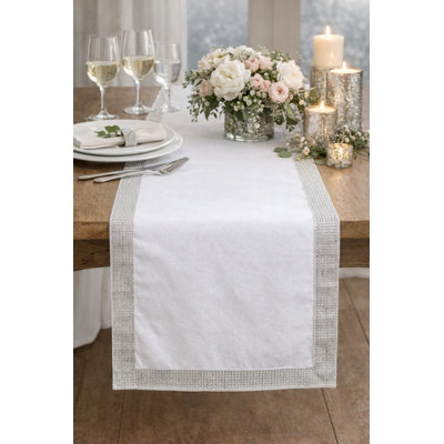 White Elegant Studded Border Table Runner 16" X 108"