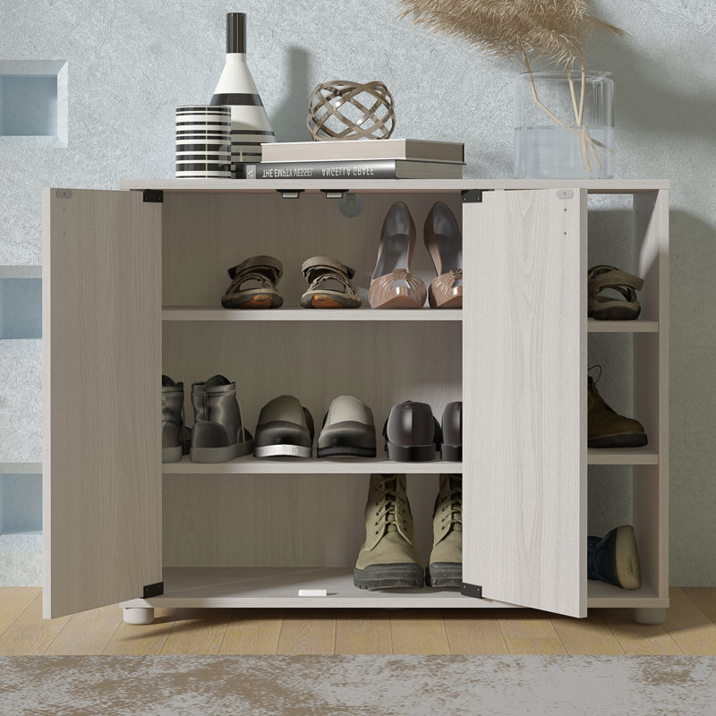 12 Pair Shoe Storage Cabinet, Warm Grey Oak
