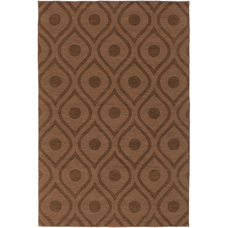 Zora Geometric Handmade Wool Brown Area Rug, Rectangle 8' x 10'