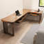 Bureau en bois massif en forme de L brun noyer avec 3 tiroirs-2103932467-2103932464