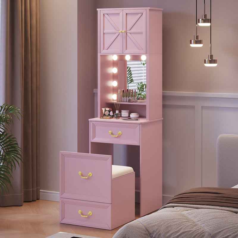 Dressing Table with Mirror, Pink