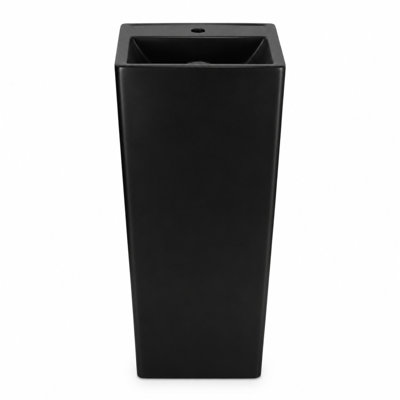 31.88" H Matte Black One‑Piece Ceramic Freestanding Pedestal Bathroom Sink, Modern Square Floor‑Standing Wash Basin for Small Bathroom & Balcony, No Faucet & No Drain Included