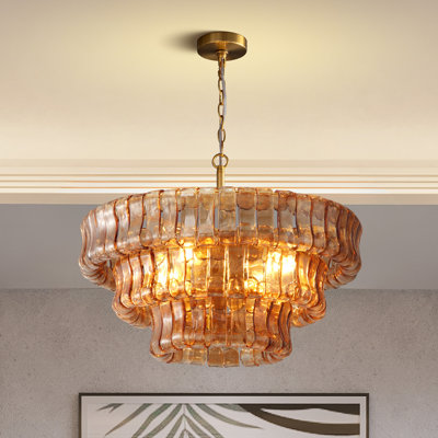Kancler 24" 4-Lights Luxury Large Tiered Round Smoke Glass Gold Chandelier(Bulbs Included)